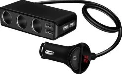 WiseGoods - Allume- Cigare De Voiture Premium De Gamme - WiseGoods USB 4 Portes - Chargeur De Voiture USB - Répartiteur De Chargeur De Voiture - Allume-cigare à 3 Voies