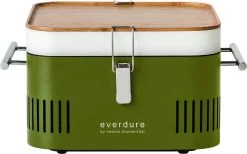 Charbon De Bois Everdure Cube - Avec Compartiment De Rangement Et Plan De Travail - Aluminium / Bois / Acier Inoxydable - Vert