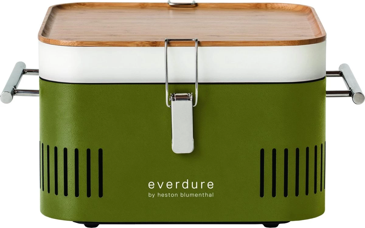 Charbon De Bois Everdure Cube - Avec Compartiment De Rangement Et Plan De Travail - Aluminium / Bois / Acier Inoxydable - Vert