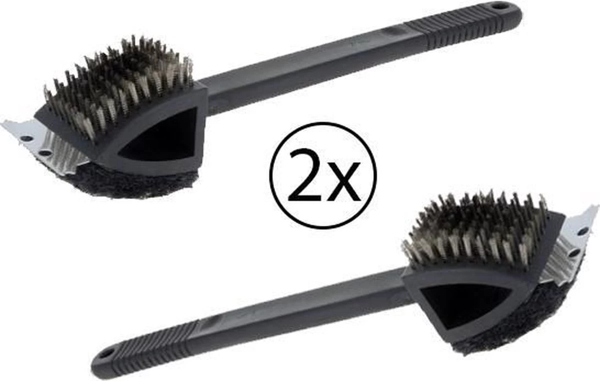 Brosse à Barbecue - 3 En 1 - Nettoyage Du Barbecue Avec Brosse Grattoir Et Tampon à Récurer - Lot De 2 Pièces