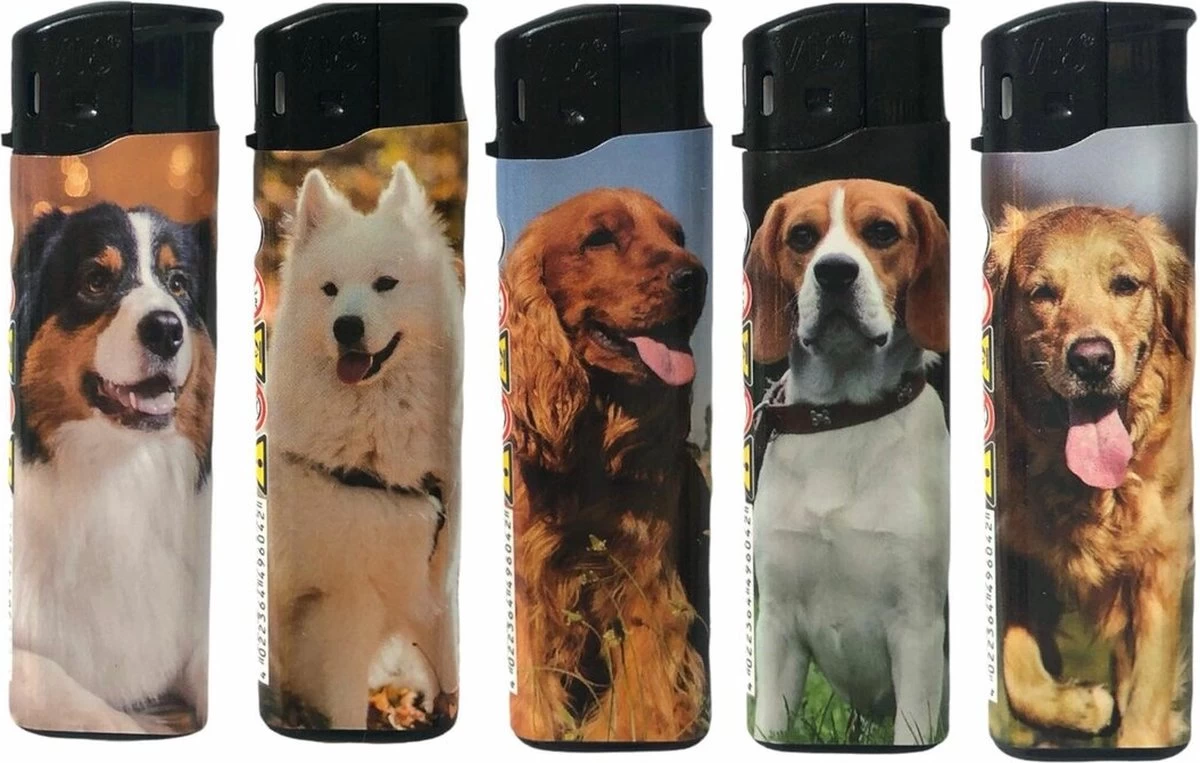 100x Briquets Rechargeables - Unilite - Briquet Clic De Haute Qualité - Imprimé Chien/chiot - Avec 2x Bouteilles De Gaz – Image 2