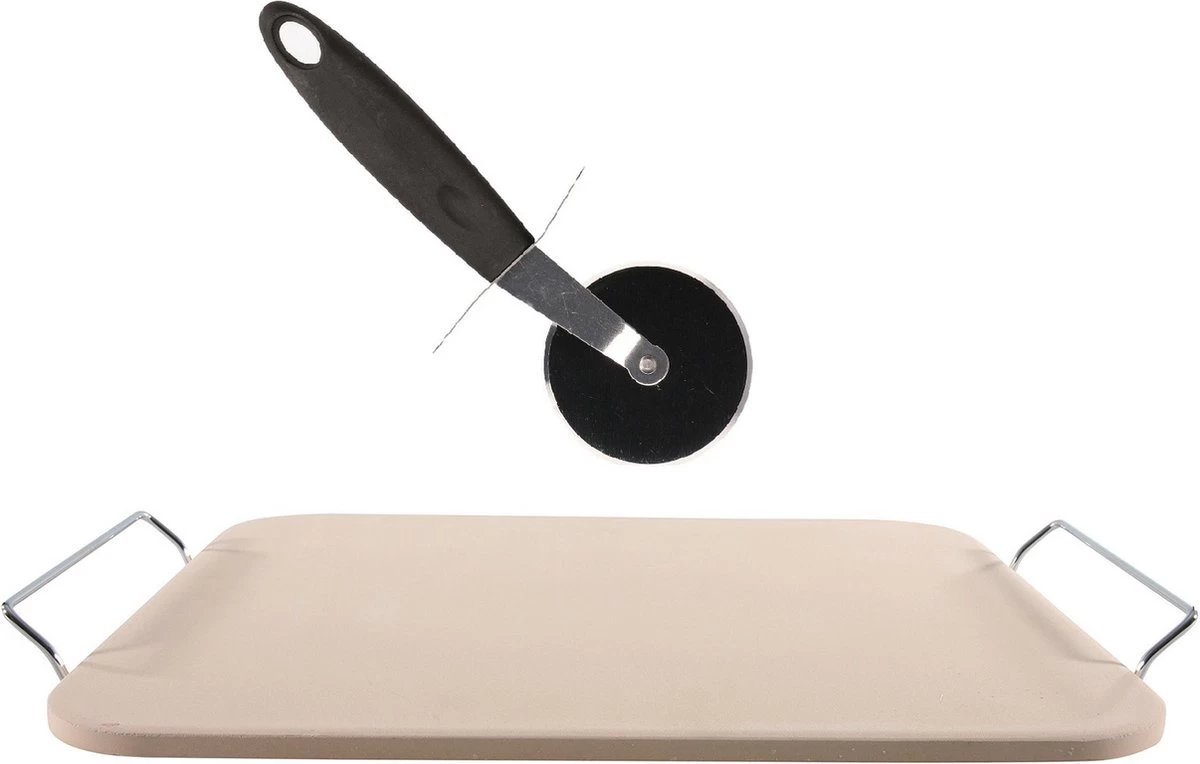 Pierre à Pizza Rectangulaire 30 X 38 Cm Avec Anses - Avec Coupe-pizza 19 Cm - Pierre à Pizza BBQ/ Four