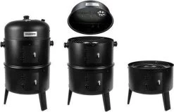 Barbecue Fumeur - BBQ Charbon De Bois - Fumeur Barbecue - Fumeur Barbecue - Fumeur - Four à Grill - Fumeur à Grill - Barbecue De Jardin 3en1 - Fumeur Barbecue - Fumeur Barbecook XL - Couvercle Avec Thermomètre - Zwart - 45x80cm