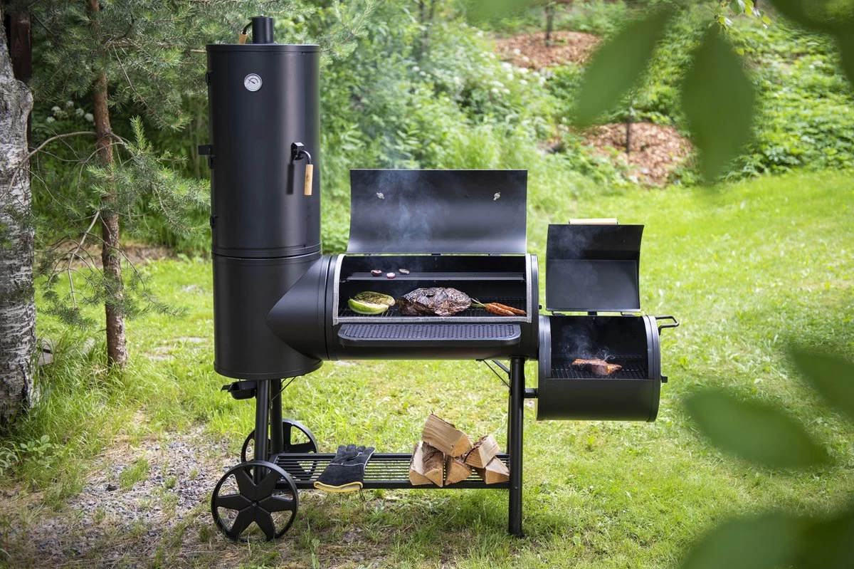 Mustang Fumoir Déporté Georgia XXL - Fumoir - FumoirBarbecue - Barbecue - Bois - Charbon De Bois - Fil D'acier émaillé épais - XXL - 119 KG ! - 175x70x192cm – Image 3