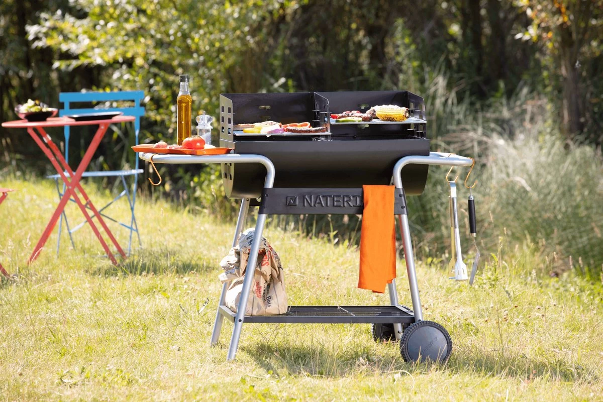 NATERIAL - Barbecue à Charbon ICARUS - Chariot 10 Personnes - H.92 X L.110 X P.61 Cm - Acier Peint - Zwart - BBQ Angulaire Sans Couvercle – Image 9