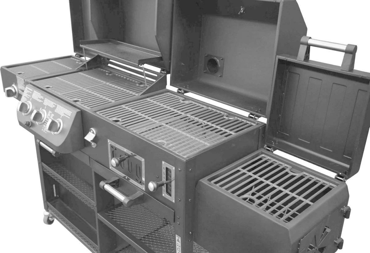 Barbecue Combiné El Fuego Arizona - Barbecue - Bbq - Zwart - Grille De Cuisson En Fonte Et Acier Chromé - 83 Kg - Dimensions Environ 203 X 127 X 60 Cm – Image 2