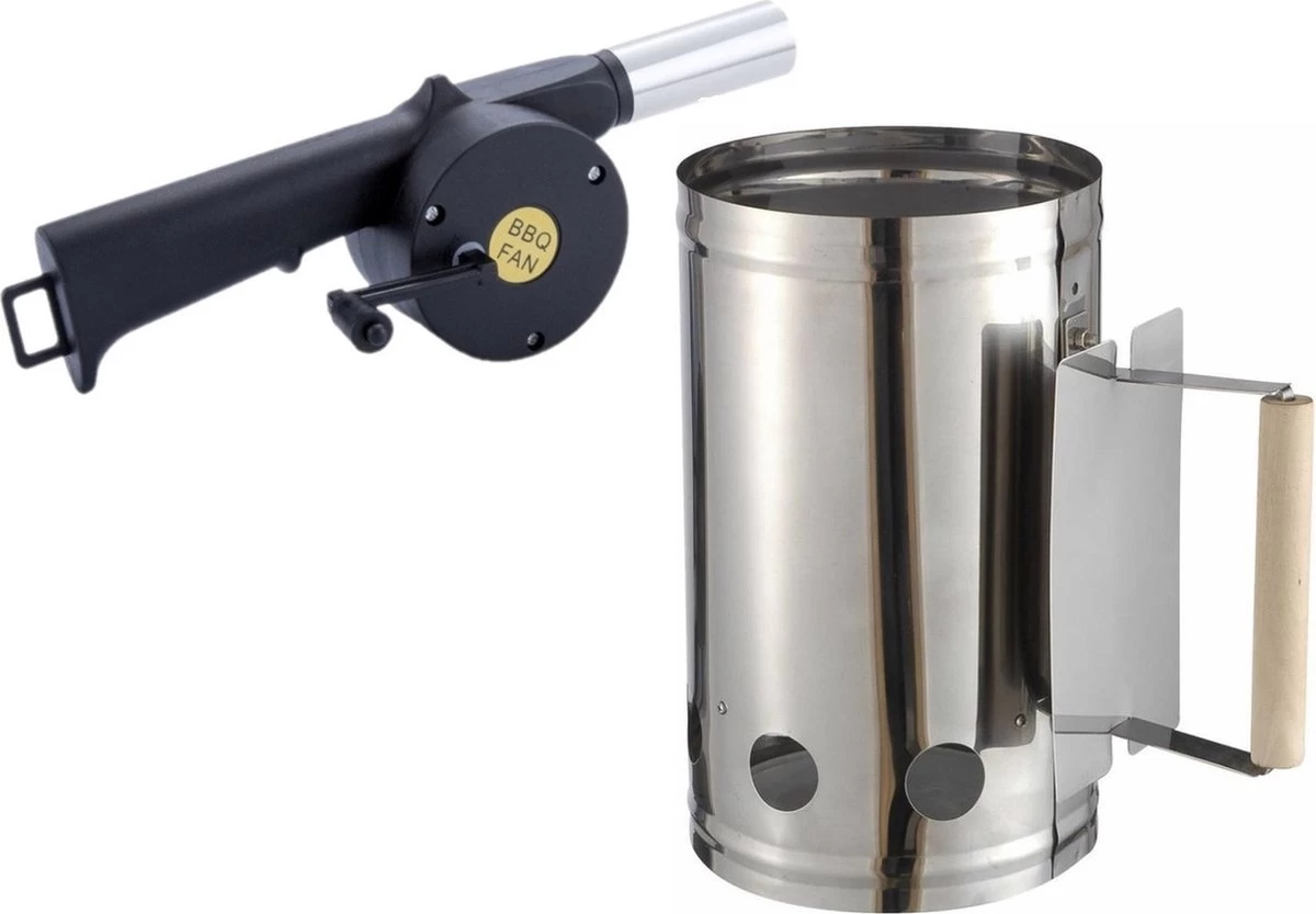 Briquettes De Barbecue Démarreur En Acier Inoxydable Avec Manche En Bois 27 X 17 Cm - Avec Souffleur/souffleur/ventilateur BBQ Noir 30 Cm