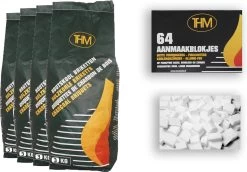 4X Briquettes De Charbon De Bois De 3 KG Avec Allume-feu 64 Pièces - Barbecue - BBQ - 4 Pièces - 12 Kilogrammes De Briquettes