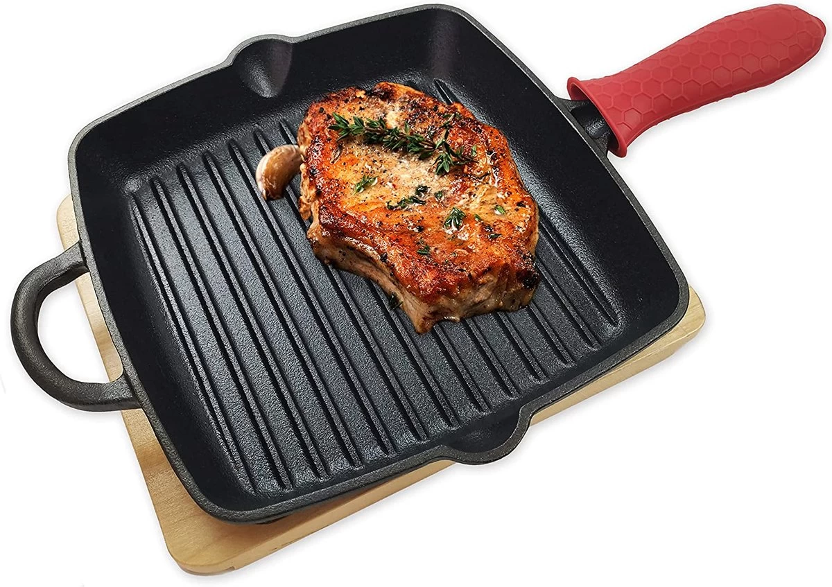 Poêle à Griller En Fonte Avec Protège Plat Et Manche Diamètre 31 Cm