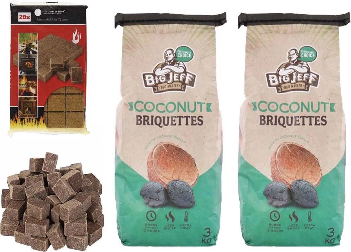 3x Charbon De Bois Pour Barbecue - 3kg - Briquettes De Noix De Coco + 28x Allume-feu - Durable - Haute Qualité - Coques De Noix De Coco - – Image 2