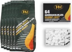 6X Briquettes De Charbon De Bois De 3 KG Avec Allume-feu 64 Pièces - Barbecue - BBQ - 6 Pièces - Briquettes De 18 Kilogrammes