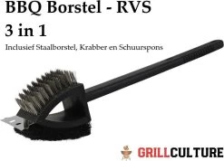 GrillCulture® Brosse Barbecue 3 En 1 Avec Grattoir - Brosse Pour Gril - Brosse De Nettoyage - Grattoir Et Nettoyant Pour Barbecue - Accessoires Pour Barbecue - Barbecue