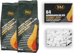 2X Briquettes De Charbon De Bois De 3 KG Avec Allume-feu 64 Pièces - Barbecue - BBQ - 2 Pièces - Briquettes De 6 Kilogrammes