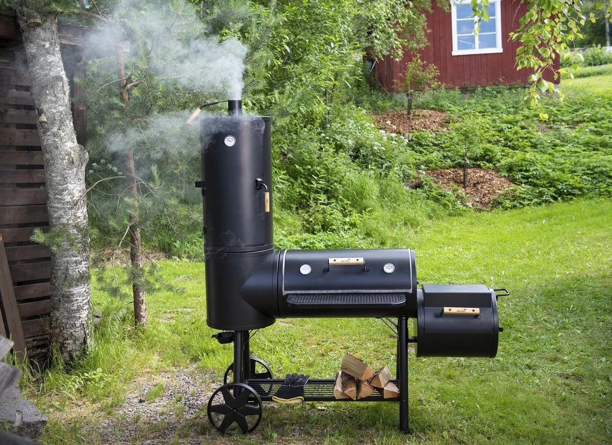 Mustang Fumoir Déporté Georgia XXL - Fumoir - FumoirBarbecue - Barbecue - Bois - Charbon De Bois - Fil D'acier émaillé épais - XXL - 119 KG ! - 175x70x192cm – Image 2