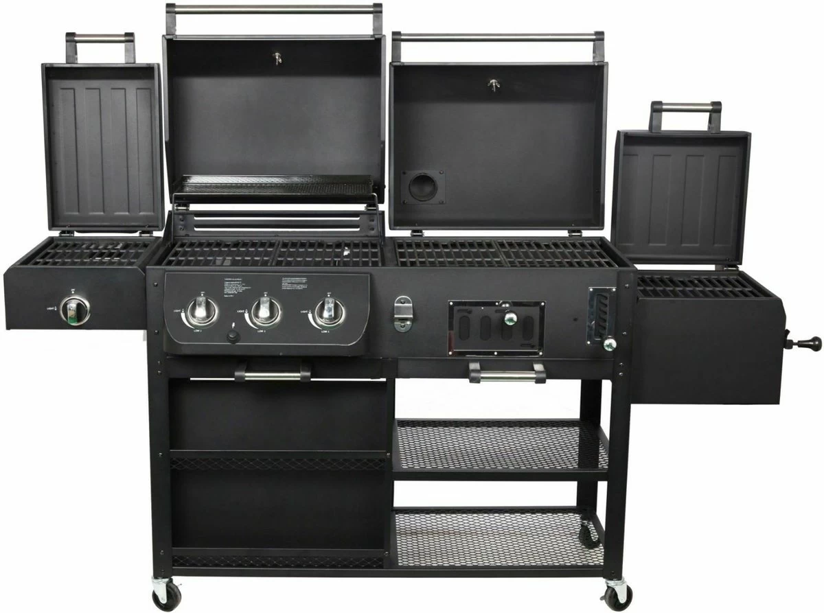 Barbecue Combiné El Fuego Arizona - Barbecue - Bbq - Zwart - Grille De Cuisson En Fonte Et Acier Chromé - 83 Kg - Dimensions Environ 203 X 127 X 60 Cm – Image 9