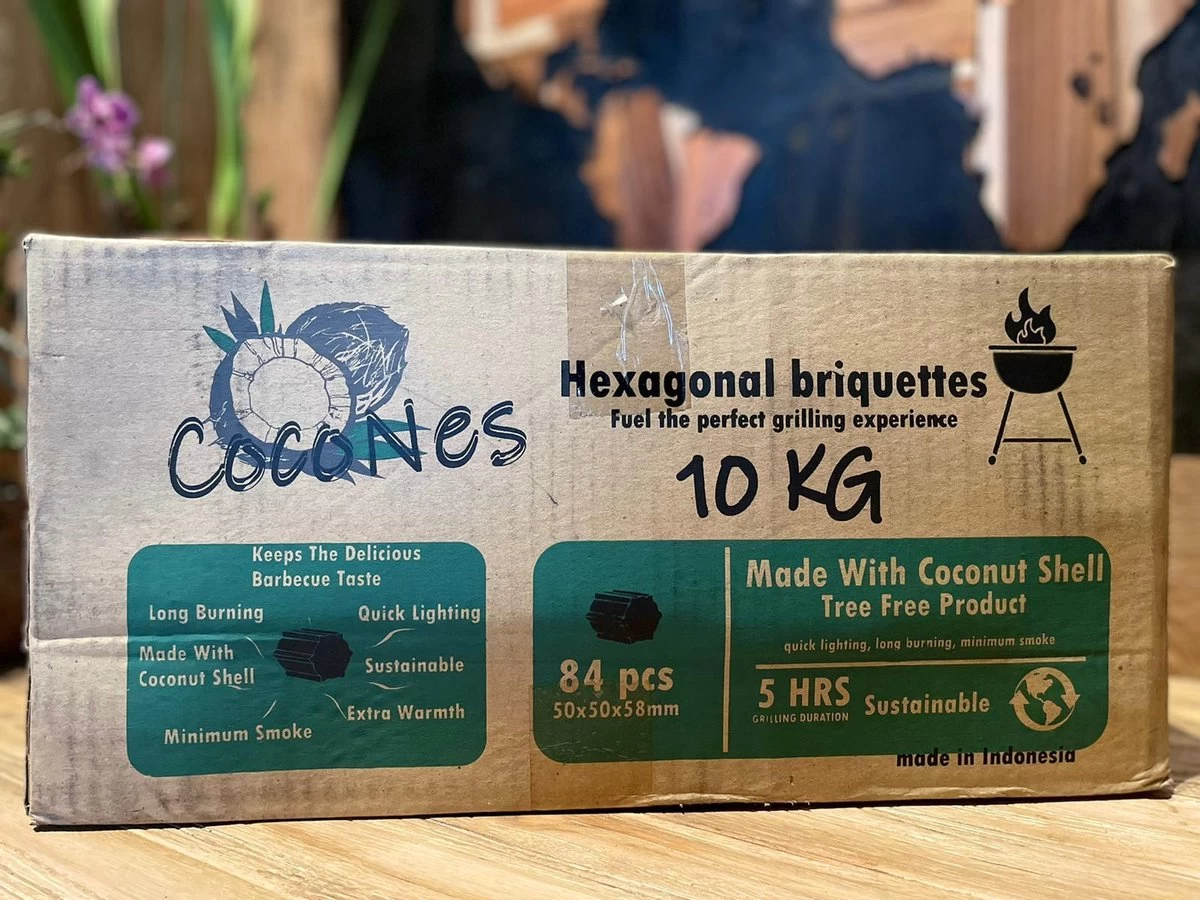 Briquettes De Noix De Coco 10 KG - Briquettes Hexagonales - Briquettes De Noix De Coco - BBQ – Image 4