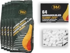 5X Briquettes De Charbon De Bois De 3 KG Avec Allume-feu 64 Pièces - Barbecue - BBQ - 5 Pièces - Briquettes De 15 Kilogrammes