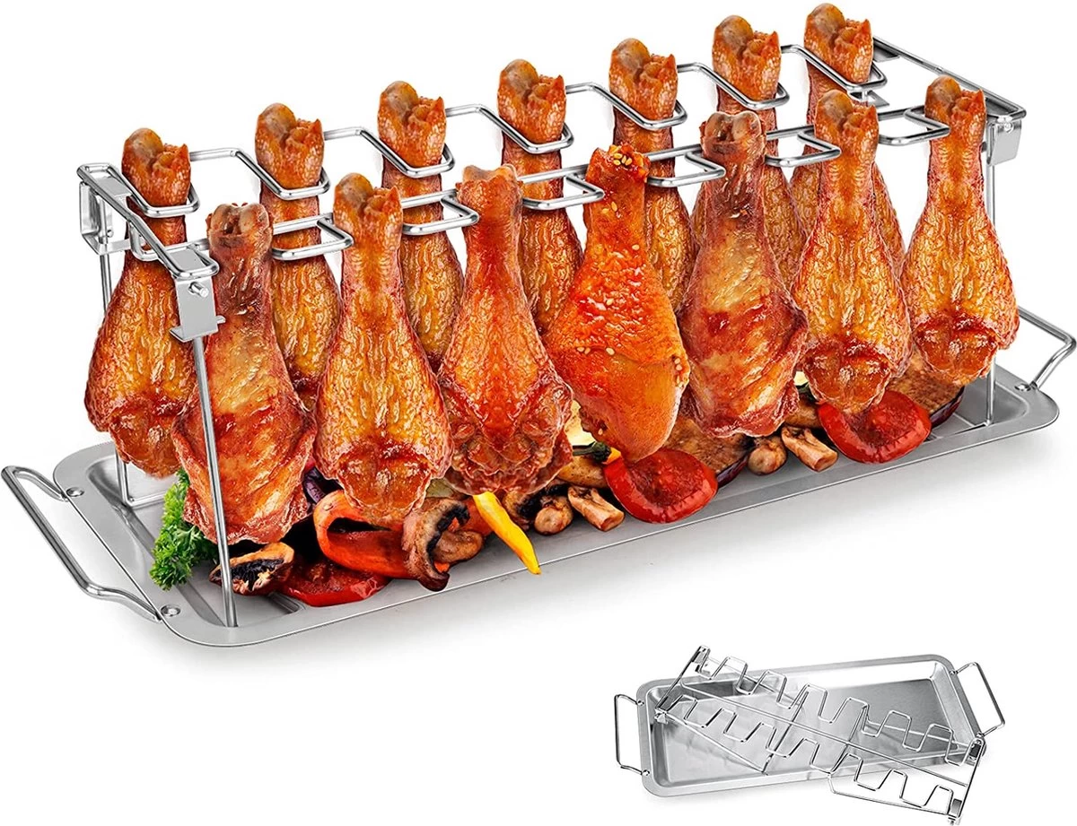 Doodadeals® | Poussin Grillé De Premium Supérieure | ACIER INOXYDABLE | Pour 12 Pilons De Kip | Marinade Et Plat De Service