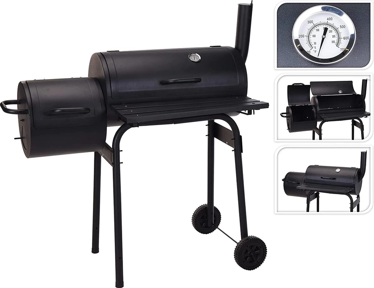 The Mash - Barbecue à Charbon XXL En Métal - Grille En Acier Inoxydable Pour BBQ - Chariot à Grillades (100 Cm) Série Steel Pour Jardin - Grille Outdoor Avec Thermomètre - Grille BBQ Pour Camping Noir