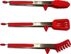 Vdrto - Pince à Viande - Pince De Service - Pince De Cuisine - Pince à Spaghetti - Pince à Pâtes - 30 CM - Inox & Siliconen - Rouge