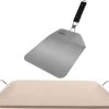 Pierre à Pizza Rectangulaire 30 X 38 Cm Avec Anses - Avec Pelle à Pizza Inox Pliante 25 Cm - Pierre à Pizza BBQ/ Four
