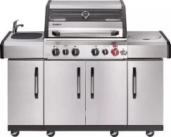 Barbecue à Gaz Enders Kansas II Pro 4 SIK Profi Turbo - 85 Kg - Dimensions 153 × 64 × 118 Cm - 4 Brûleurs Principaux + Brûleur Latéral + Brûleur Arrière