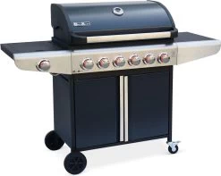 Barbecue à Gaz Bazin 6 Anthracite 6 Brûleurs 1 Brûleur Latéral Avec Panneaux Latéraux Et Thermomètre - Raccordement Gaz G1 2 F15-21 Inclus.