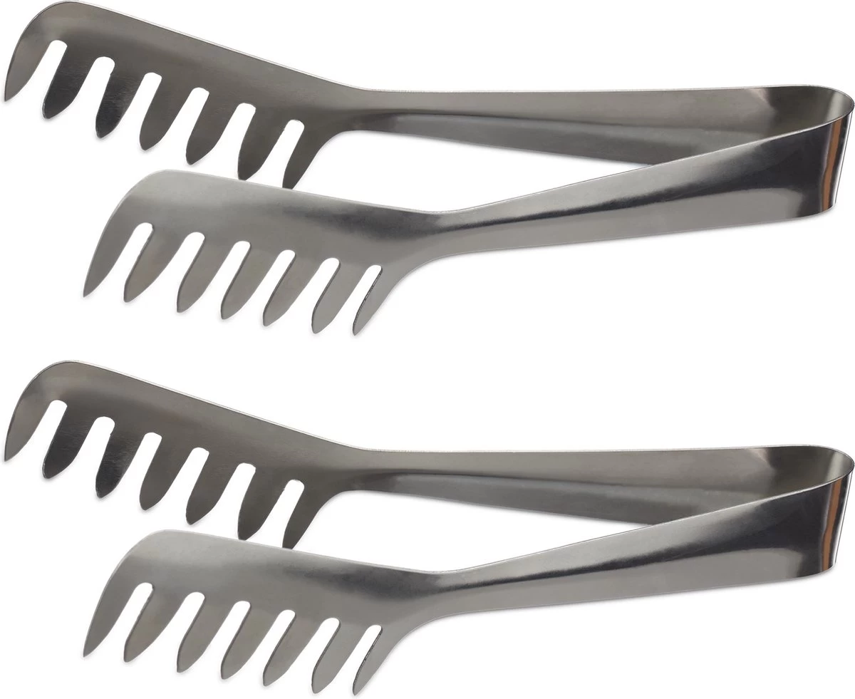 Relaxdays 2x Pinces De Service En Acier Inoxydable - Pinces à Spaghetti - Pinces à Salade - Pinces à Pâtes - Inoxydable
