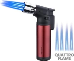 Torch Silver Match Quattro - Rouge - 4 Flammes - Briquet - Rechargeable - Feux D'artifice - Brûleur à Gaz