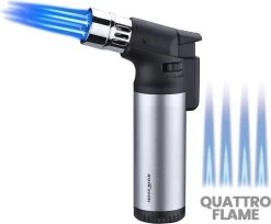 Torch Silver Match Quattro - Argent - 4 Flammes - Briquet - Rechargeable - Feux D'artifice - Brûleur à Gaz