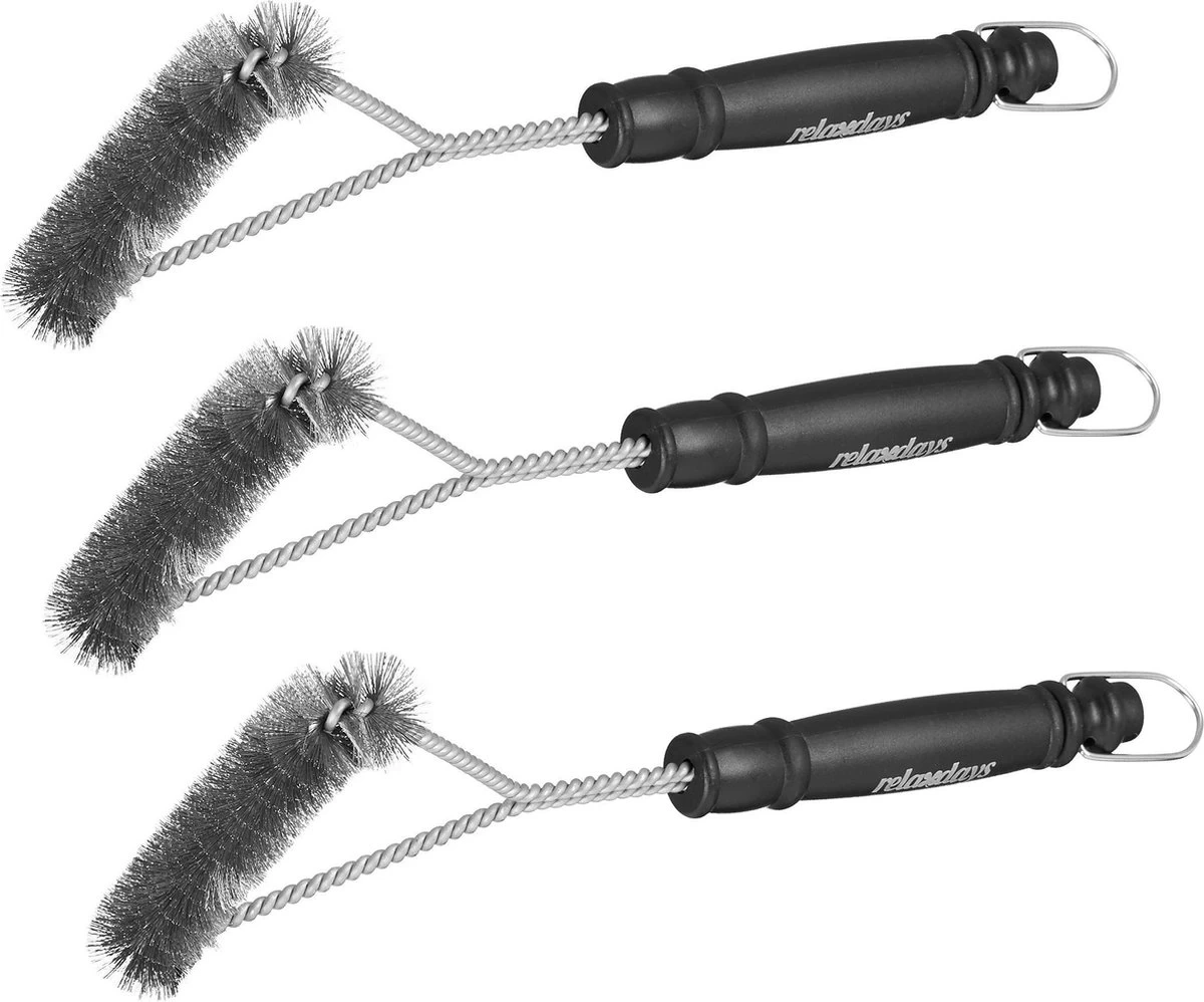 Relaxdays 3x Bbq Brush Triangle - Brosse Métallique - Brosse Métallique Brosse De Nettoyage Barbecue