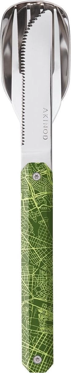 Couverts De Couverts De Camping Akinod 18 X 3,3 Cm Inox Argent/ Vert 3 Pièces