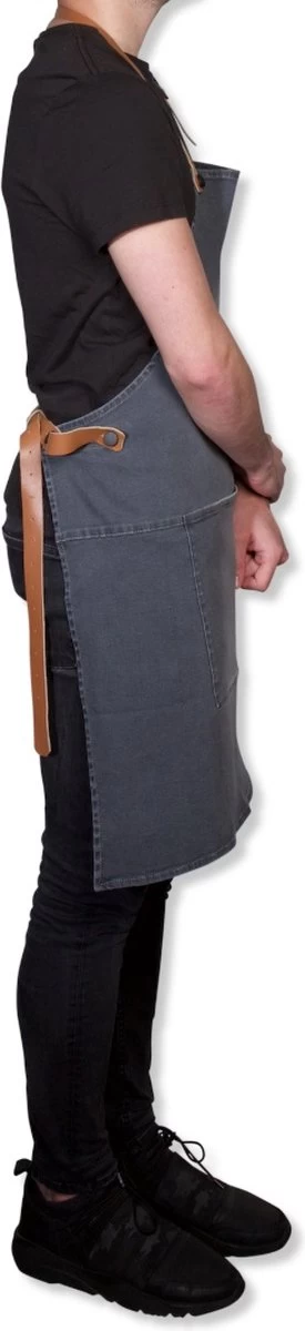 Dutchdeluxes - Tablier De Barbecue En Toile Avec Sangles En Cuir - Gris / Vert – Image 3