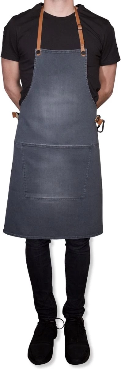 Dutchdeluxes - Tablier De Barbecue En Toile Avec Sangles En Cuir - Gris / Vert – Image 4