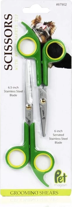 Ciseaux De Toilettage Pour Animaux De Compagnie En Acier Inoxydable, 2 En 1 Professionnels Et Pointus Avec Poignées Souples (1 Pour Le Corps + 1 Pour Le Visage) Ronds Pour Les Oreilles, Le Nez, Les Pattes