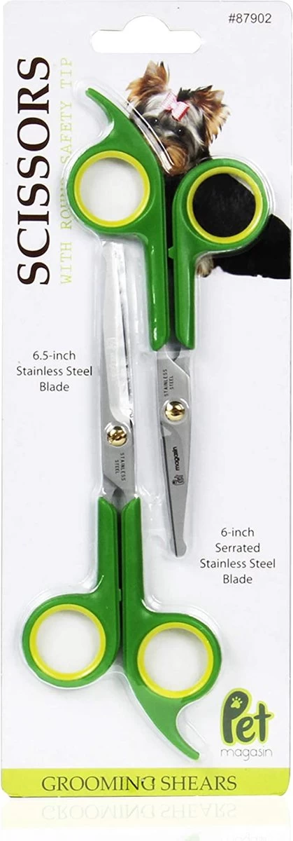 Ciseaux De Toilettage Pour Animaux De Compagnie En Acier Inoxydable, 2 En 1 Professionnels Et Pointus Avec Poignées Souples (1 Pour Le Corps + 1 Pour Le Visage) Ronds Pour Les Oreilles, Le Nez, Les Pattes