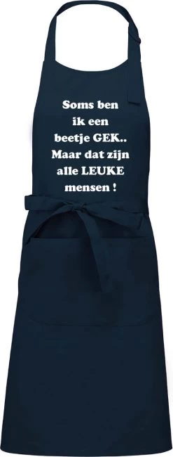 KARIBAN Tablier Mijngadeautje - A Little Crazy - Imprimé Blanc - Beau Tablier De Cuisine Exclusif - Bleu