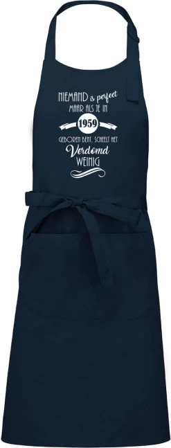 KARIBAN Mon Cadeau - Tablier De Barbecue De Cuisine De Luxe - Personne N'est Parfait - 1959 - Bleu Marine