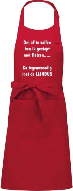 KARIBAN Tablier Mijngadeautje - Lijnbus - Imprimé Blanc - Beau Et Exclusif Tablier De Cuisine - Rouge