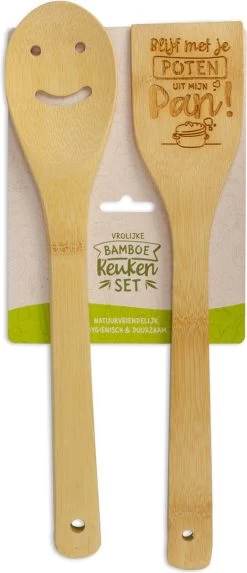 Miko Ensemble De Cuisine En Bambou Avec Texte Gardez Vos Pieds Hors De Ma Poêle