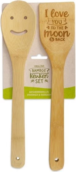 Set De Cuisine En Bambou Avec Texte Je T'aime Jusqu'à La Lune Et Retour