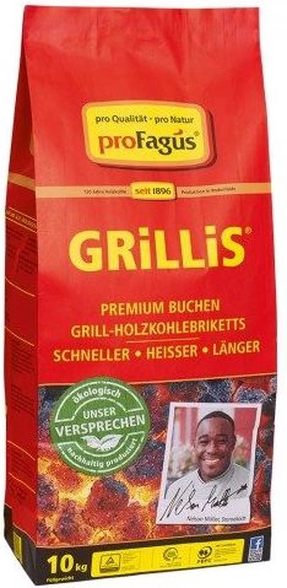 Profagus Grillis BBQ Briquettes PEFC Hêtre - Briquettes De Charbon De Bois De Haute Qualité - Geur- Et Sans Fumée - 2 X 10 Kg