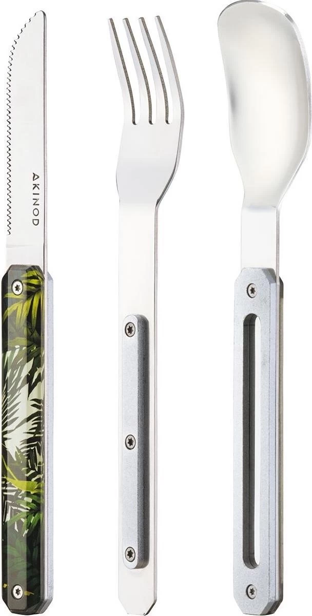 Couverts De Couverts De Camping Akinod Jungle 18 X 3,3 Cm Inox Argent/ Vert 3 Pièces – Image 3