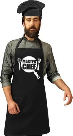 Tablier De Cuisine Master Chef Black Men Avec Toque De Chef / Chapeau De Cuisine Noir - Tenue De Chef / Outfit De Barbecue