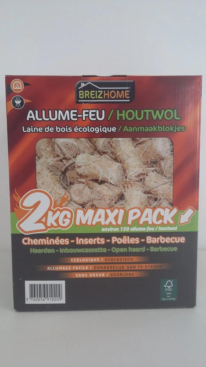 Breizhome Laine De Bois Allume-feu / Copeaux D'allume-feu - Maxipack Environ 150 Pièces 2kg - Allume-feu FSC® - BBQ & Cheminée – Image 5