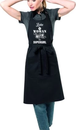 KARIBAN Cadeau Prénom - La Femme Le Mythe La Supergirl - Tablier De Cuisine - Tablier De Cuisine - Anniversaire - Fête Des Mères - Noir - Avec Le Naam: Lieke