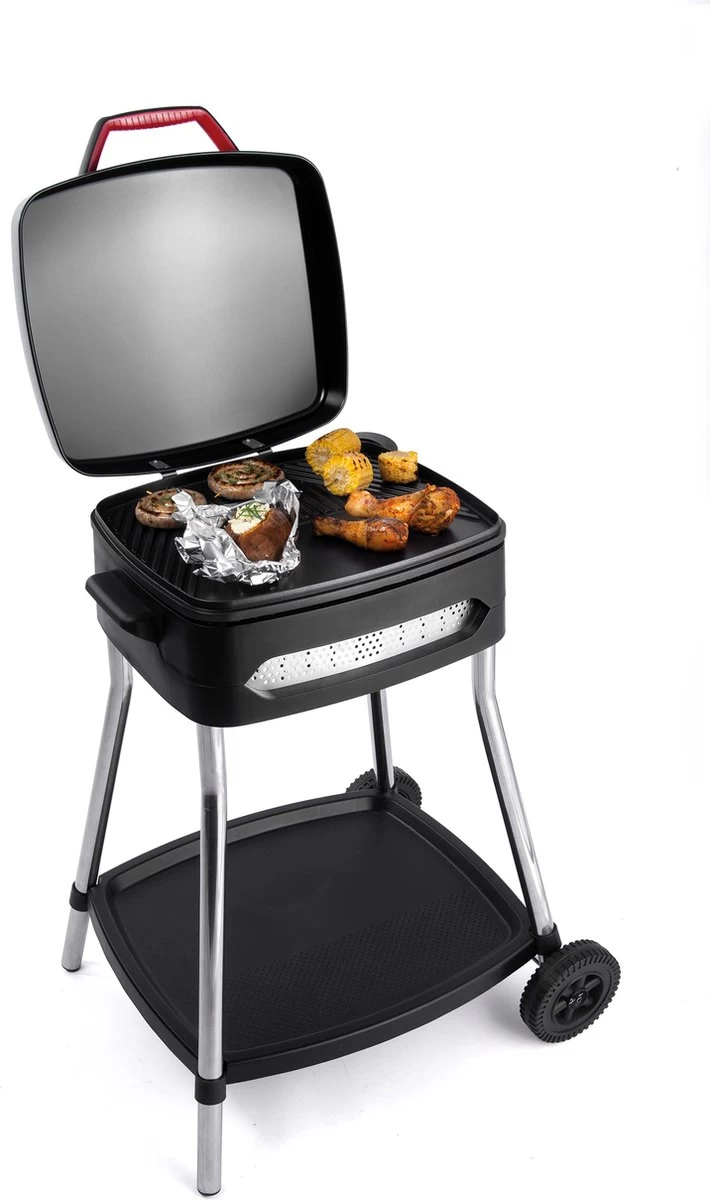 Fritel BBQ 3278 - Barbecue électrique Et Grill De Table + Adoucisseur De Graisse OFFERT - Surface De Grill 40x36cm + Base + Couvercle + Roues - Noir – Image 3