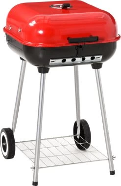Barbecue à Charbon Outsunny Sur Roulettes Barbecue Chariot Boule Barbecue Grill Avec Couvercle BBQ Métal Rouge 01-0569