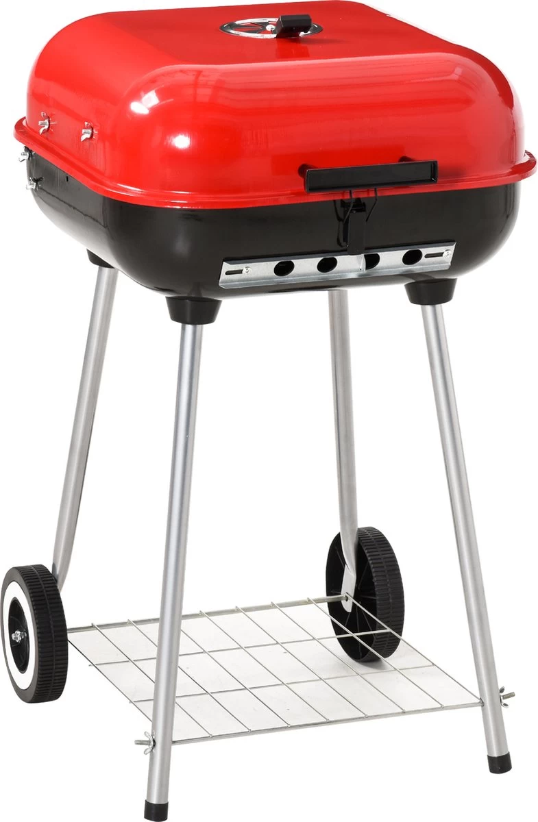 Barbecue à Charbon Outsunny Sur Roulettes Barbecue Chariot Boule Barbecue Grill Avec Couvercle BBQ Métal Rouge 01-0569