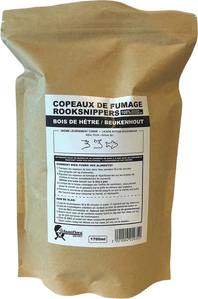 Famiflora BBQ Smoke Chips - Bois De Hêtre - 8500ML (5 Pièces De 1700ML) - Bois à Fumer Idéal Pour Le Porc Et Le Bœuf Avec Une Saveur De Fumée Légèrement épicée ! – Image 3